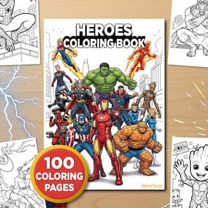 Marvel Heroes Coloring Book: 100 Superhero Pages, PDF A4, Instant Download