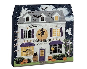 Cats Meow Village, Glow Gilded Moon Whine Cellar Halloween