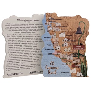 Carte d'El Camino, Californie, Californie du Sud, SoCal, Kings Highway, missions en Californie, village de Cats Meow