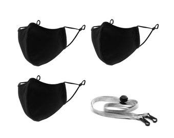 Premium Bundle Travel Face Masks Lanyard Strap Reusable Face Mask Filter Pocket & Nose Wire Adjustable Strap Large Adult Kids Sizes