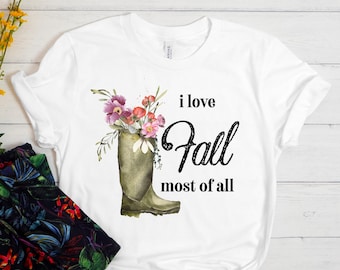 Amo l'autunno più di tutti, camicia autunno, T-shirt autunno per le donne, camicia d'autunno, Ringraziamento, T-shirt autunno, T-shirt femminili