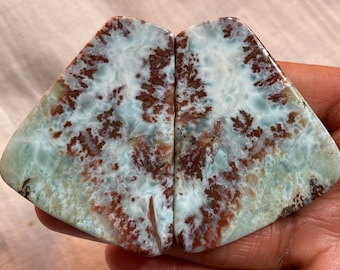 Unique! Natural Larimar Pair Cabochon Art Like Sculpture Natural Smooth Larimar AAA Quality