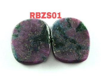 Marvellous Ruby Zoisite Unpolished Slices 2 Piece Pairs Nice Quality Slice Stone Pairs