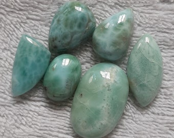 98 Carats Natural Larimar Cabochons Natural Larimar Smooth Cabochons 6 Pieces AAA Quality