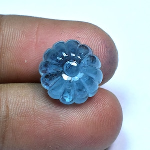Insane Aquamarine Round Carvings Stone Brilliant Quality Natural Blue Aquamarine Carving Stone 14MM Round Carving