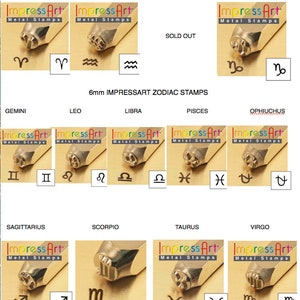 ImpressArt 6mm ZODIAC Stamps, diy jewelry stamps, metal stamps, metal stamping tools