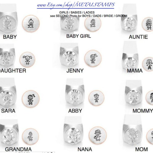 ImpressArt STICK FAMILY Metal Stamps Baby Mikey Joey Sara Jenny Abby Daughter Son Mommy Daddy Auntie Mom Nana Grandma Grandpa Bride Groom