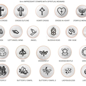 ImpressArt SPIRITUAL Stamps Cross Outline Heart Cross Angel OM Yin Yang Buddha Head Scarab Beetle Butterfly Bee