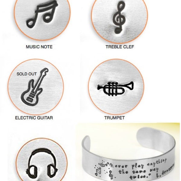 ImpressArt Music Note, Treble Clef, Guitar, Trumpet, Head Phones, music stamps, DIY Jewelry stamping, Jewelry Stamps, Metal Stamping Tools