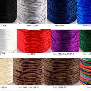 1mm Premium SATIN RATTAIL Cord Black Silver Navy Blue White Red Card Purple Hunter Ivory Beige Brown Rainbow macrame kumihimo knotting cord