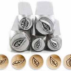 ImpressArt Leaves Metal Stamps tools 5 pc Set 6mm & 9.5mm Leaf stamps, jewelry stamps, metal stamping tools, metal design stamps