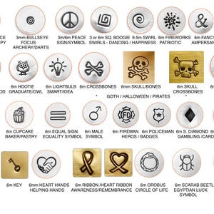 ImpressArt SYMBOLS Metal Stamps Peace Sign swirl Smiley Face Fire Police Badge Diamond bullseye ghost Skull crossbones