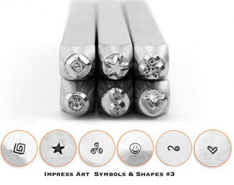 ImpressArt 6 Pc SYMBOLS & SHAPES SERIES 3 Metal Stamp Set, jewelry stamps, DiY Jewelry stamping, metal stamping tools, metal design stamps