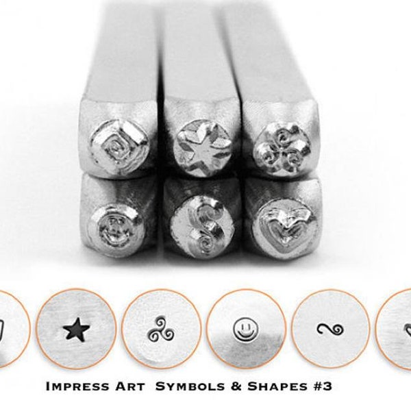 ImpressArt 6 Pc SYMBOLS & SHAPES SERIES 3 Metal Stamp Set, jewelry stamps, DiY Jewelry stamping, metal stamping tools, metal design stamps