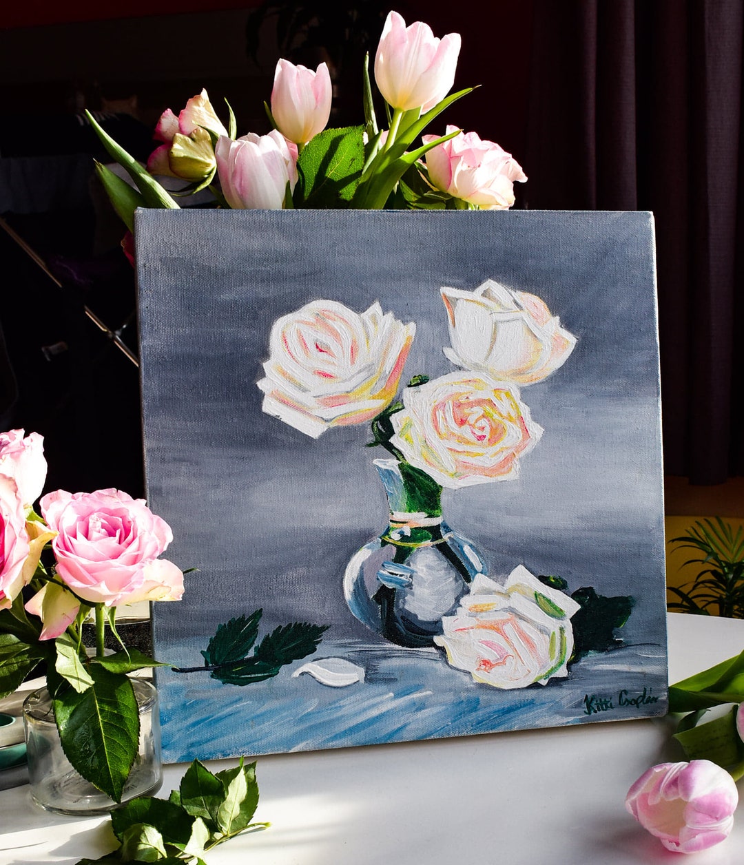 Handmade Acrylic Roses Painting - Etsy