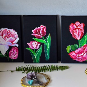 Handmade Acrylic Rose Paintings
