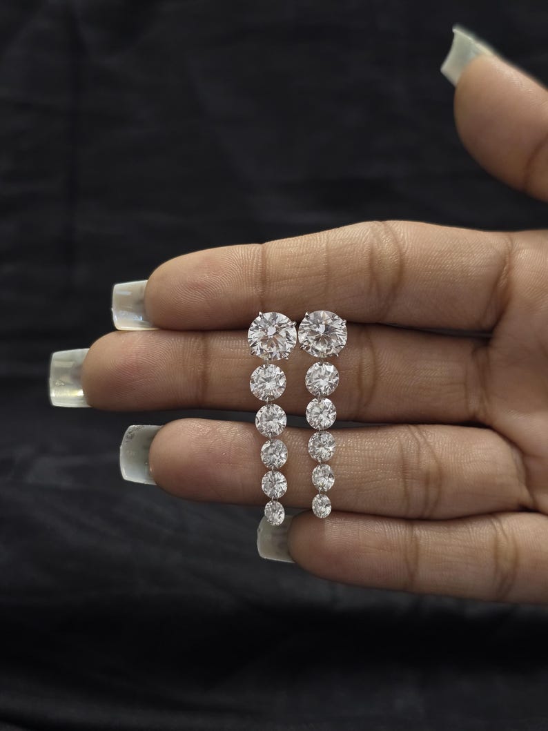 14k Solid White Gold Gradation Diamond Earrings, Lab CVD Diamonds (9.24 ...