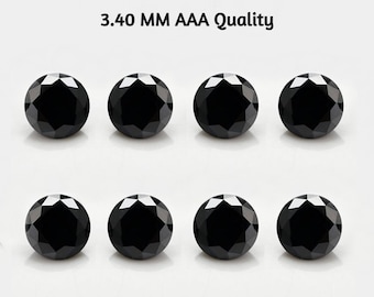 3.40 mm Round Cut Loose Black Diamonds for Jewelry, Treated Black Natural Diamonds