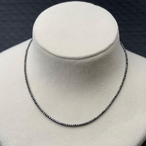 Perline di diamanti neri rotondi sfaccettati, collana di perline nere, collana fatta a mano da 17 pollici per donna, gioielli fatti a mano da 22,17 carati