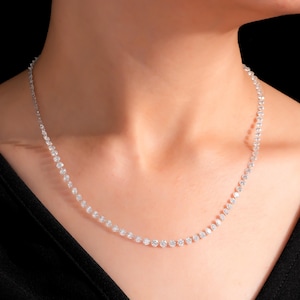 18&quot; Inch Diamond Tennis Necklace for Women, 3.2 MM Round Cut Lab Grown Diamond Drilled Necklace | 13.45 Ct