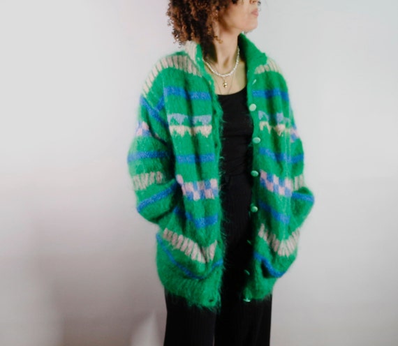 Handmade green mohair cardigan