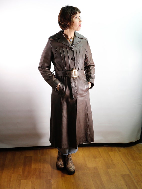 1970's brown long leather coat