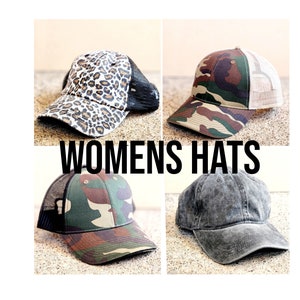Womens trucker hats, baseball hats, adjustable snapback hat, women&#39;s hats, leopard hat, camouflage hat