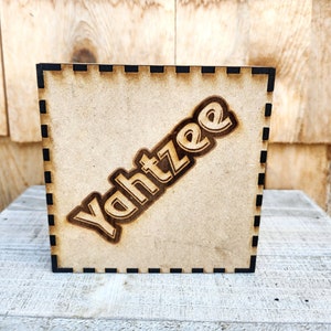 Custom Yahtzee game box, wooden dice, laser engraved instructions,  family game, fun, gift idea