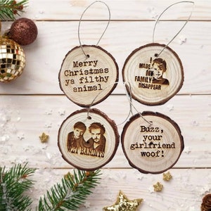 Home Alone Christmas Ornaments: Laser Engraved Wood Slice Set