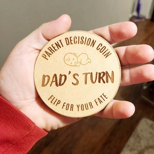 New parent decision flip coin Baby shower gift parent decision coin newborn baby baby gift mom's turn dad's turn baby-decision making image 7