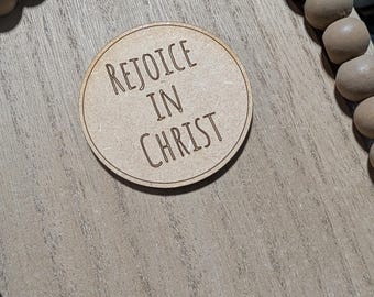 Jeton en bois « Réjouissez-vous en Christ » : pièce de poche gravée, cadeau pour missionnaires, cadeau pour congrégation, cadeau de groupe