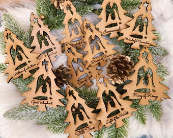 Custom Nativity Christmas Tree Ornaments, Laser Engraved Wood