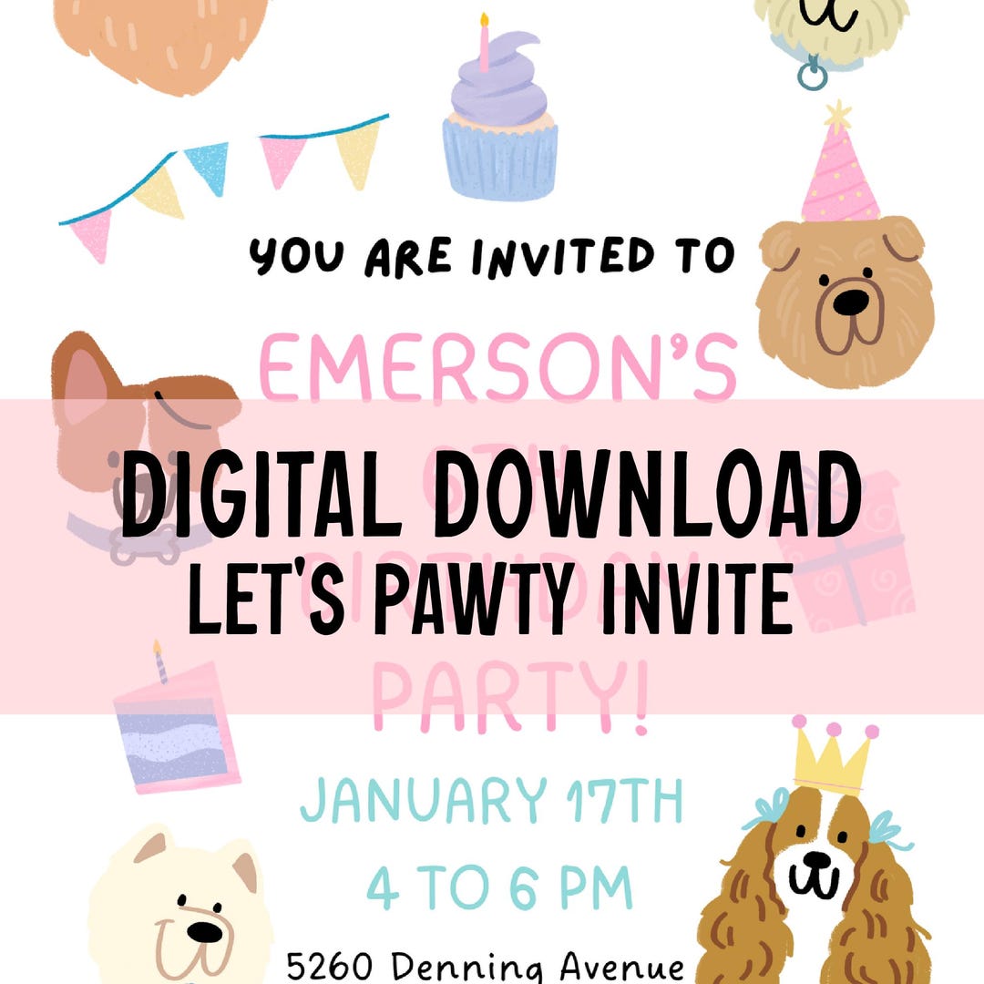 Dog Birthday Party Invitation: Editable Puppy Pawty Template (digital ...