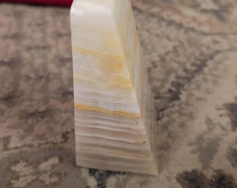 Amazing Calcite Onyx yellow orange slant stone 6"tallx4"widex3"base