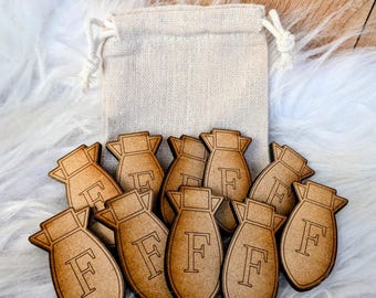 Bag of F-Bombs, Bag of Fs to Give, Funny Gag Gift, Novelty Adult Humor Gift, Wooden F Bombs in Drawstring Pouch, Desk Accessory, White Eleph
