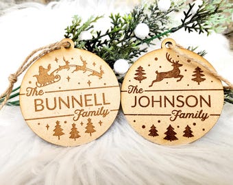 Custom Laser Engraved Wood Family Name Ornament