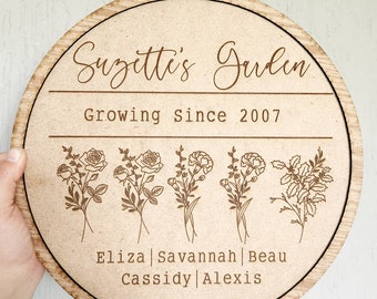 Birth Flower Round / Family Garden / Mothers Day Gift / Gifts For Her