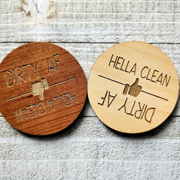 Wooden laser engraved dishwasher magnet clean dirty dishes magnet