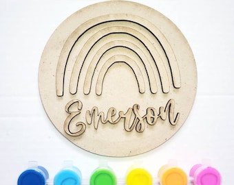 Custom DIY Wood Paint Kit: 6" Acrylic Craft, Rainbow Design