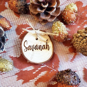 Engraved Pine wood Slice / name places/ Thanksgiving table/ name cards/ Weddings / anniversaries image 1