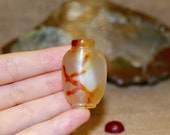 Vintage Chinese Snuff Bottle - Tiny Mini Miniature Extra Small XS - Agate Stone - Handcarved Orange Red Gold Color Gradient Design