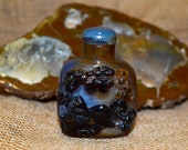 Vintage Chinese Snuff Bottle - Agate Stone - Handcarved Landscape Horse Monkey Plum Blossom Tree Design - Rare Unique Collector 39 s Item