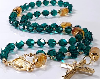 Emerald Crystal Our Lady of Guadalupe Rosary: Gold-Plated, Catholic Gift