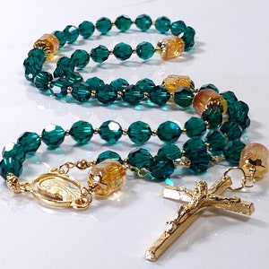 Our Lady of Guadalupe Rosary – Gold and Green Beads – Rosario Virgen Guadalupe – Catholic Gift for Her – Marian Prayer Beads