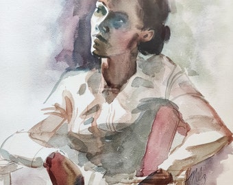 Margaret Milz Watercolor Portrait Painting Original Art