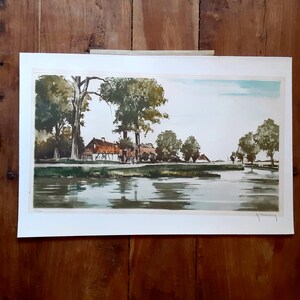 Mid Century Landscape Etched Print Original Art Mid Century Art