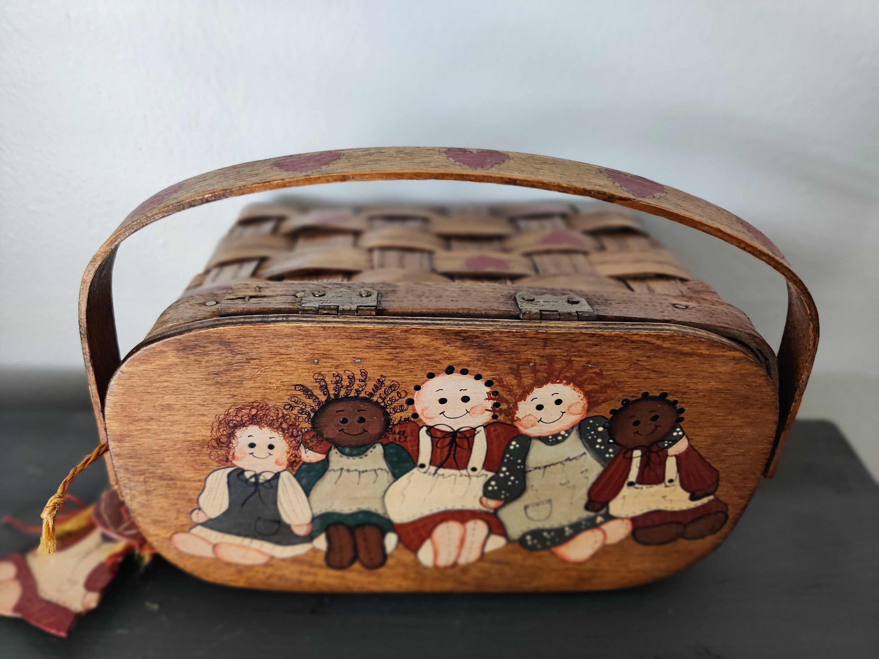 Vintage Basketville Putney Vermont Hand Painted Picnic Basket Folk Art Picnic Baskets Basketville Putney Vermont