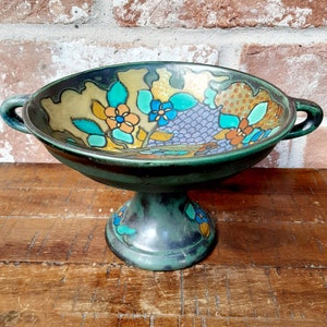 Plateelbakkerij Zuid Holland Gouda Pottery Holland Bejo Pedestal Bowl Gouda Pottery Holland Gouda Bejo Arts and Crafts Pottery