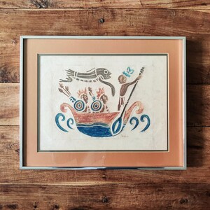 Mid Century Mayan Woodblock Print by Patric Original Art Mexican Art Mayan Art Patric Artist