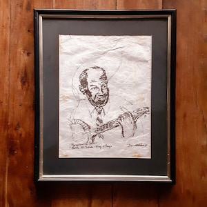 Donabeth Jones Ink on Paper Painting Original Art Father Al Lewis King of Banjo New Orleans Art Lousiana Art Jazz Art Jonabeth Jones Artist